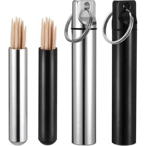 KALANKA-Lot de 4 petits étuis à cure-dents en métal, boîte de voyage en alliage d'aluminium, étui de poche avec porte-clés pour pique-nique en plein air