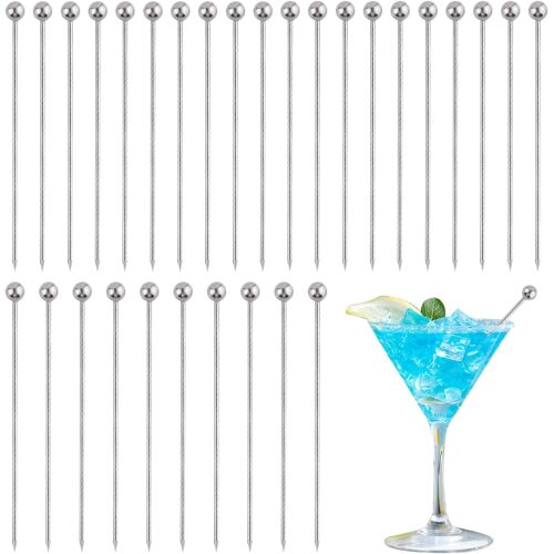 Kalanka-30 Pièces Cocktail Toothpicks, Pics À Cocktail En Acier Inoxydable, Réutilisable Métal Cure Dents Brochettes, Pour Bar, Clubs, Grillades, Sandwichs, Snacks, Finger Food, Antipasti, Cocktails