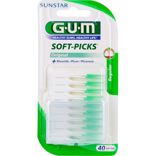 Kalanka-Sunstar G.U.M Soft Picks-632 Bâtonnets Interdentaires Doux En Caoutchouc. Sans Métal Ni Latex., Blanc/Vert - 50 Unités - Taille M