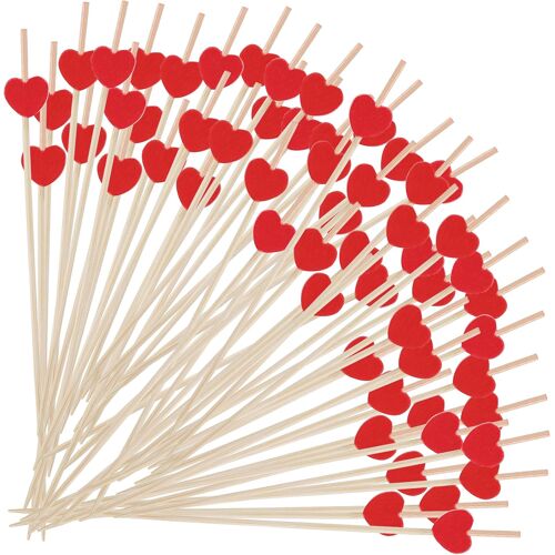 Kalanka-Lot De 100 Pics À Cocktail En Bambou En Forme De C?Ur, Cure-Dents Pour La Saint-Valentin, Accessoires De Fête, Cure-Dents Mignons Pour Décorer Cupcakes, Assiettes À Fruits, Fêtes De Mariage
