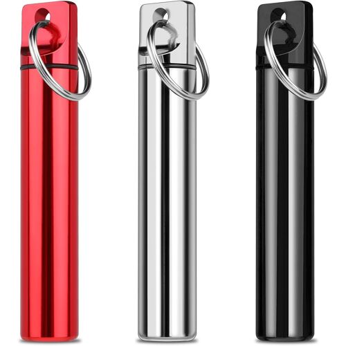 Kalanka-Lot De 3 Porte-Cure-Dents Portables Étanches En Métal - Boîte De Cure-Dents En Aluminium - Pour Les Voyages, Le Camping, Les Pique-Niques - Argenté, Noir, Rouge