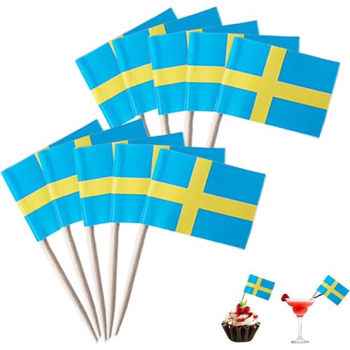 Kalanka-Lot De 100 Drapeaux Suédois, Cure-Dents Suédois, Cure-Dents, Décoration Suédoise, Mini Cupcake, Cure-Dents Avec Fanions Pour Fête, Pub, Football, Coupe Du Monde Du Monde