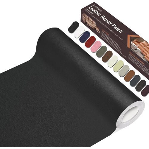 Kalanka-Simili Cuir Autocollant, 20 X 100cm Patch De Réparation En Cuir, Patch Cuir Auto-Adhésif Rénovation Pour Siège De Voiture, Meubles, Canapé, Sacs À Main, Vestes, Chaises.(Noir)