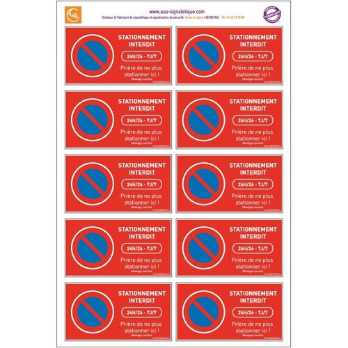 KALANKA-- Lot de 4 Planches de 10 Autocollants - Stationnement Interdit - vitre Voiture -95x50 mm - Autocollant Normal - Message courtois