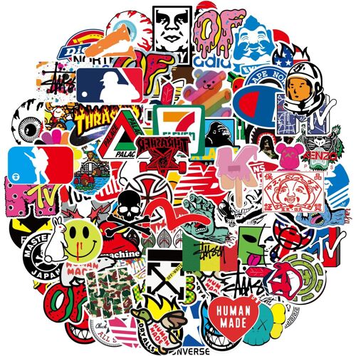 KALANKA-Marque Autocollants 101 pièces, Imperméables Vinyle Graffiti Stickers pour Ordinateur Portable, Skateboard, Guitaire, Vélo, Valise