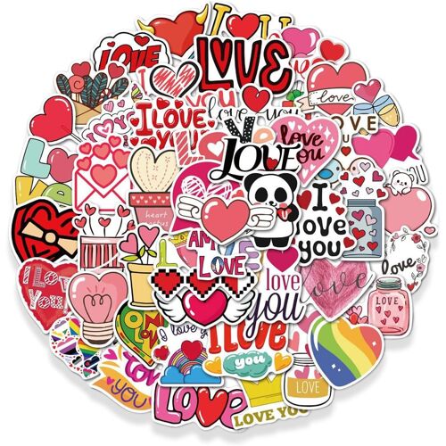 Kalanka-Stickers Scrapbooking Love 50 Pièces, Autocollants Coeur Saint Valentin Imperméables Pour Album, Laptop, Téléphone, Bouteille Et Décoration, Stickers Book Romantique
