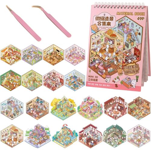 KALANKA-20 Sets 3D Autocollants de Scène, DIY Amusants House Sticker avec 2Pcs Pince, Stickers 3D, Stickers Scene Miniature, Convient aux Adultes et Enfants pour Soulager Stress et Passer le Temps