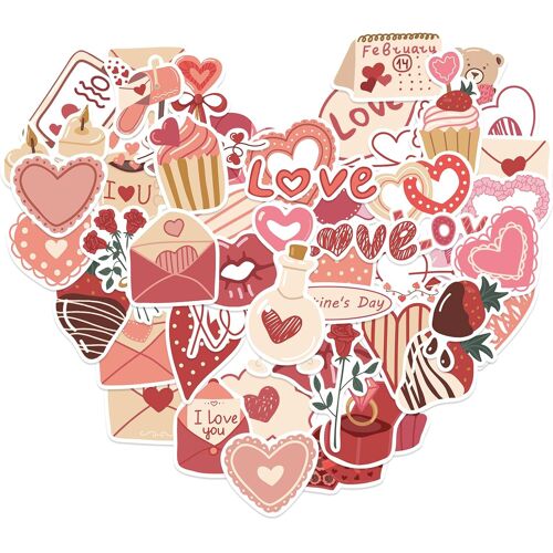KALANKA-Lot de 58 Autocollants en Forme de C?ur, Autocollants D'amour, DIY Décoratio Autocollant en Forme de C?ur, Avec Roses et Fleurs en Forme de C?ur, pour Saint Valentin Anniversaire Mariage Déco