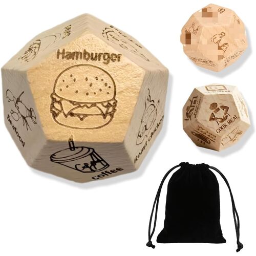 Kalanka-Lot De 3 Dés De Jeu En Bois Pour Couples, Jeux De Dés Pour Adultes Pour Jeux De Rôle, Dés Amusants Pour Adultes, Dés Pour Couples - Cadeau De Saint-Valentin
