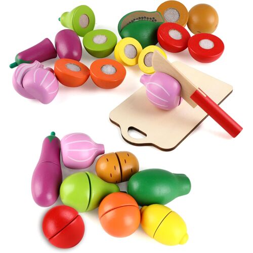KALANKA-Accessoires Cuisine Enfant en Bois ¿ Dinette en Bois avec Fruits et légumes Jouet Enfant à découper, Accessoires de Cuisine pour Jeux de rôle, pour Enfants