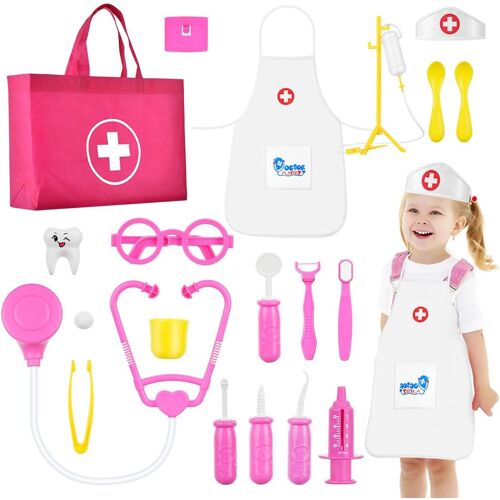 KALANKA-34 Pièces Malette Docteur Enfant, Malette Docteur Enfant Jouet avec Blouse de Médecin, Bonnet de Médecin, Stéthoscope, Seringue, Jouet Enfant 3+ Ans, Cadeau pour Garçon et Fille