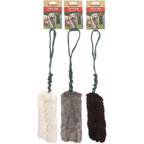 Kalanka-Flamingo Jouet Pour Chien Furtra Chaser En Peau De Lapin Naturelle Avec Poignée Élastique S 55cm