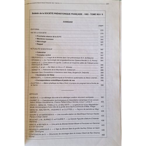 Bulletin De La Société Préhistorique Française Numéro 6 - Tome 90 - Novembre-Décembre 1993