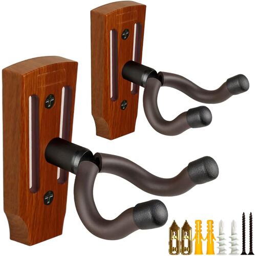 Kalanka-Lot De 2 Supports Muraux Pour Guitare Acoustique, Électrique, Basse, Ukulélé Avec 5 Médiators (Couleur Bois)