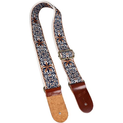 Kalanka-Sangle Pour Ukulélé, Bandoulière Réglable En Nylon Et Cuir Pour Ukulélé, Sangles Brodées Pour Ukulélé Avec Un Casier De Sangle En Cuir, Convient À Toutes Les Tailles De Ukulélés