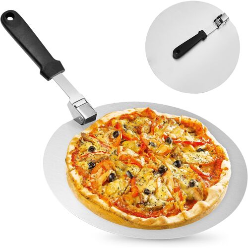 KALANKA-Pelle à Pizza Perforée, Professionnelle Pelle a Pizza Perforée 25 x 25 cm, Support de Grande Surface, avec Poignée Pliable pour Four et Barbecue pour la Cuisson de Pizzas, Pain, plus Stable