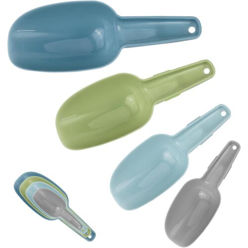 KALANKA-Lot de 4 pelles à glace en plastique, Pelles à farine, Pelle Cuisine, Pelle à Nourriture, Pelles à pop-corn pour cuisine, bar, buffets, fêtes, céréales- 50/100/150/250ml