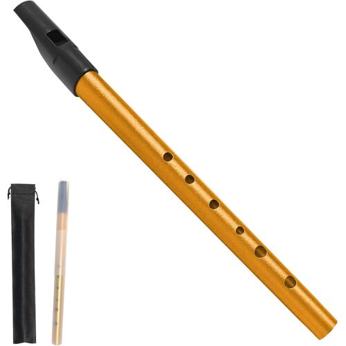 KALANKA-Sifflet Irlandais Aluminium, Tin Whistle Irlandais Traditionnel, Flûte à 6 Trous en Alliage d'Aluminium pour Débutants, Enfants et Écoliers, Son Excellent et Clair Facile à Jouer (Or D)