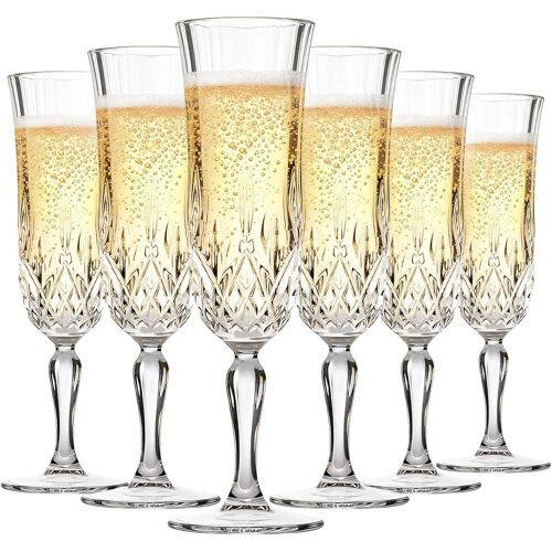 Kalanka-Prosecco Verres De Vin Mousseux, Flûtes De Champagne En Cristal, Ensemble De 6 Verres De Champagne Élégants De 123ml, Idéal Pour Les Célébrations Et Les Occasions Spéciales, Verrerie En Crist