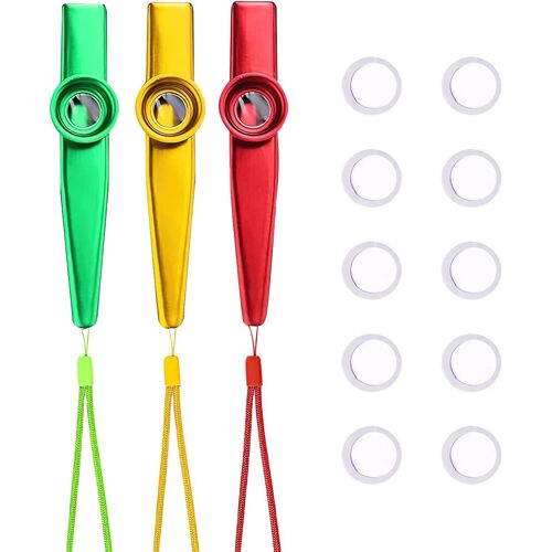Kalanka-Kazoo, Kazoo Instrument, Avec 10 Membranes À Flûtes Et 3 Cordons, Pour Accompagnement Instrumental Comme Guitare, Ukulélé, Piano, Violon¿Doré, Vert,Rouge, 3 Pièces)