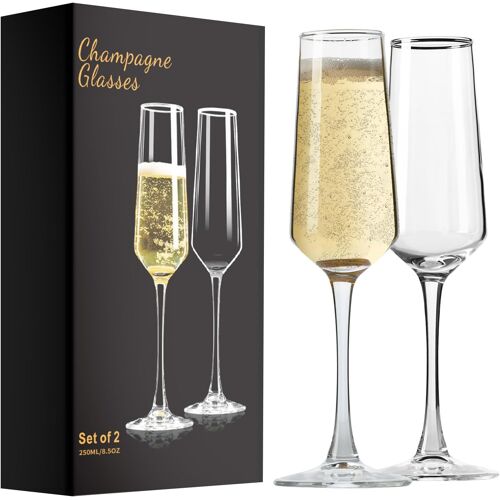 Kalanka-Lot De 2 Flûtes À Champagne Élégantes En Verre De 177 Ml, Cadeau D'anniversaire, De Mariage, De Noël, Pour Femme, Homme
