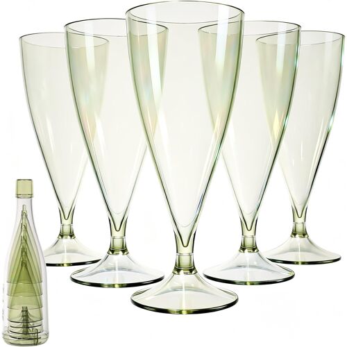 Kalanka-5 Pièces Flûtes À Champagne En Plastique, Avec Manchon 1 Tasse, 155ml Verres À Champagne En Plastique Élégantes Reutilisables, Pour Fêtes De Douche D'anniversaire Mariage Jardin, Vert