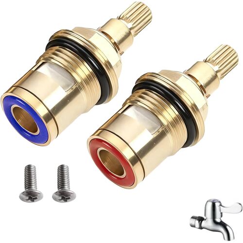 KALANKA-Pack de 2 Cartouches de Robinet en Céramique 1/4 Tour, 20 Flutes, Remplacement pour Robinets de Douche avec Rondelles, Kit de Réparation de Joint en Laiton Massif et Céramique