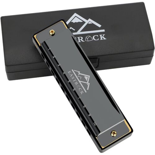 Kalanka-Eastrock Harmonica Diatonique En Do, Harmonica Diatonique 20 Tones,10 Trous Pour Débutant Étudiants,Harmonica C Avec Étui Chiffon De Soin Cadeau (10 Trous, Noir)