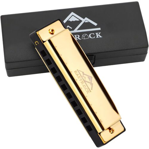 Kalanka-Eastrock Blues Harmonica À Bouche En Do À 10 Trous Avec Étui, Harmonica Diatonique Pour Joueur Professionnel, Débutant, Étudiant, Cadeau Pour Adultes, Amis, Cadeau (Doré)