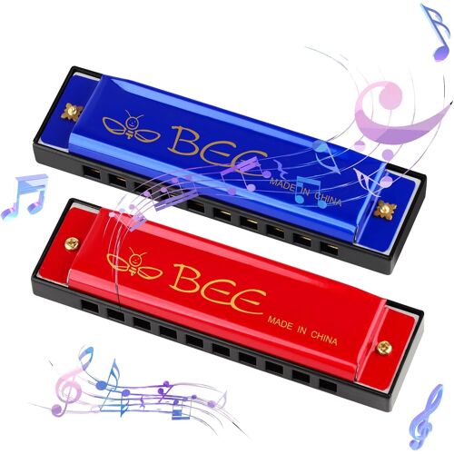 Kalanka-Lot De 2 Harmonica Diatonique - 10 Trous - 20 Tons - Bleu - Cadeau De Musique Parfait Pour Les Enfants, Les Adultes, Les Débutants Et Les Interprètes (Rouge Bleu)