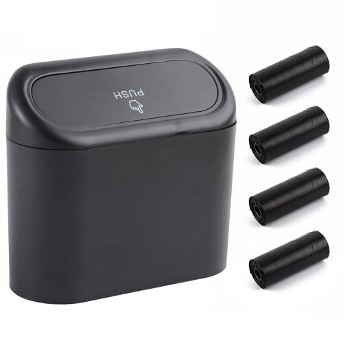 KALANKA-Petite Poubelle de Voiture,Petite Poubelle de Voiture avec Couvercle,Boîte de Rangement de Voitures Suspendue,Poubelles étanche pour Véhicule,avec 4 Rouleaux Sacs Poubelles