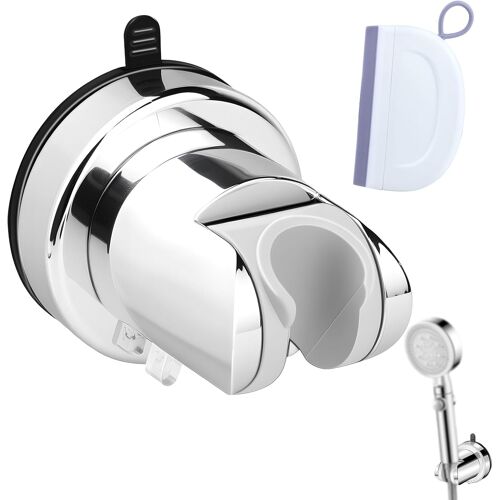 KALANKA-1 Pièces Support de Pommeau de Douche, ABS Support Pommeau de Douche Ventouse avec 1 Grattoir à eau pour Salle de Bain Shower Head Holder(Argenté)