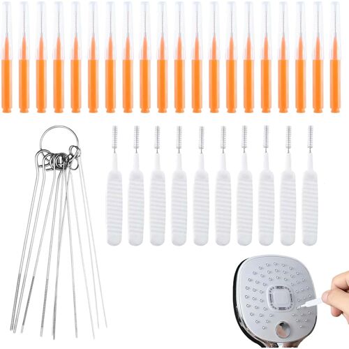 KALANKA-40 Pièces Outils de Nettoyage pour Pommeau de Douche, Brosse Nettoyage Anti-Colmatage et Multi-Tailles Pics Débouchage, Outils de Débouchage Accessoires pour Écart Buse, Salle Bain Domestique