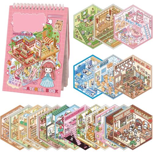 KALANKA-20 Pièces cozy stickers,fabrique a stickers 3dAutocollants de Scène 3D House DIY Adorables Autocollants 3D pour Adultes, Enfants,diy miniature houseB
