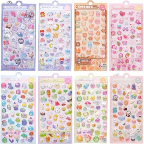 KALANKA-8 feuilles Ensemble d'autocollants 3D en Relief Autocollants 3D Mignons pour Accessoires de Loisirs Créatifs Diversifiés Idéal comme Récompense et Décoration, Cadeau Créatif