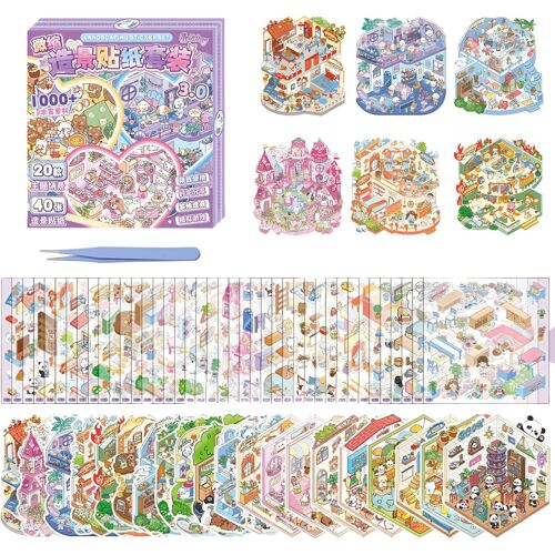 KALANKA-20 Thèmes Autocollants 3D pour Maison,3D Stickers Scènes Miniature,Cadeau DIY Amusant et Adorable pour Enfants et Adultes,Avec Pincette (violet, 16×15×2.7cm)