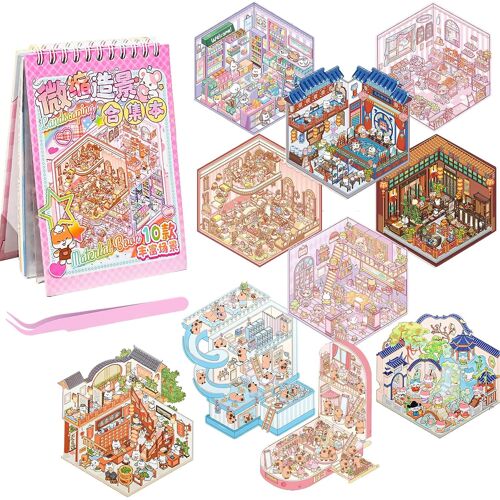 Kalanka-36 Pièces Autocollants De Scène, Stickers Scène Miniature 3d Avec Pincette, Amusants Autocollant 3d Réutilis, Projet De Bricolage Pour Adultes Enfants Détendre, Soulagement Du Stress Créatif
