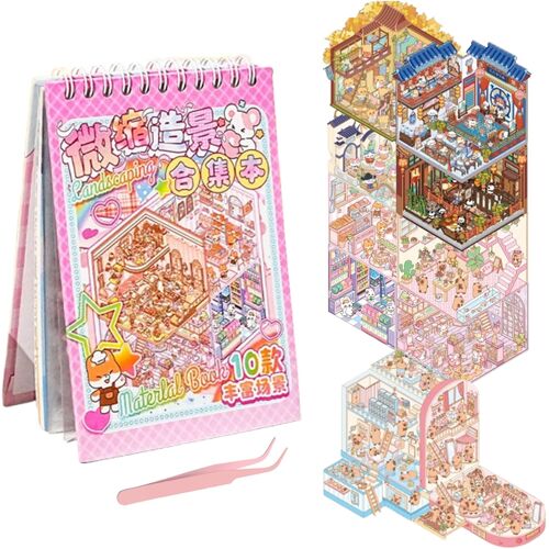 KALANKA-10 Sets Autocollants de Scène, Autocollants de Maison 3D à Faire Soi Même, Cabane Miniature Simulée Jeu de Scène, avec Pincette, pour Enfants et Adultes Soulage le Stress