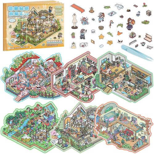 KALANKA-Autocollants de Maison, 17 Amis Feuilles DIY 3D Autocollants de Scène Miniature Thérapie de Scène Kid Autocollant d¿aménagement Paysager Effet Anti-stress avec Pince à Epiler, Grand