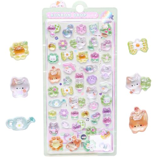 KALANKA-3D Sticker Set avec mignonnes petites chats, mini autocollants gonflés réutilisables pour carnets, autocollants pour enfants, idéal comme récompense et décoration