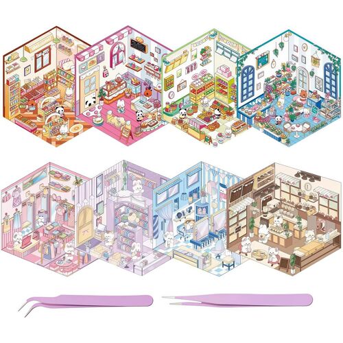 Kalanka-Autocollants De Scène 3d Maison - Ensemble De 8 Thèmes Créatifs Pour Adultes Et Enfants - Stickers Diy De Haute Qualité Pour Décoration Intérieure - Supermarché, Librairie, Café, Et Plus