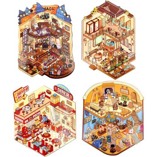 KALANKA-Stickers Capybara, 4 Sets Autocollants Capybara, Miniature Scene 3D Stickers Capybara, Maison Autocollants 3D Capibara, Autocollants de Scène Capibara, Jouet en Amusants pour Enfants Adultes
