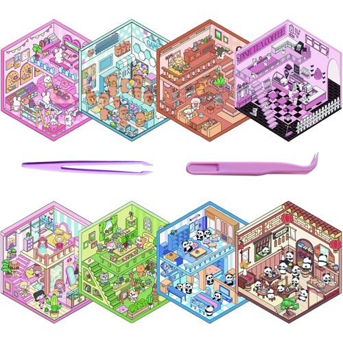 KALANKA-Autocollants de Scène 8 Set 3D House Stickers DIY Adorables Autocollants 3D pour Adultes, Enfants
