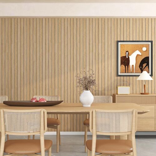 KALANKA-Panneau Mural Decoratif Bois Chene Panneau Tasseau Bois Mural Marron Fond Noir Panneaux Muraux 3D Autocollant Relief Chambre Mur TV Revetement Murals Adhesif Salon Bureau Moderne 30CMx2M