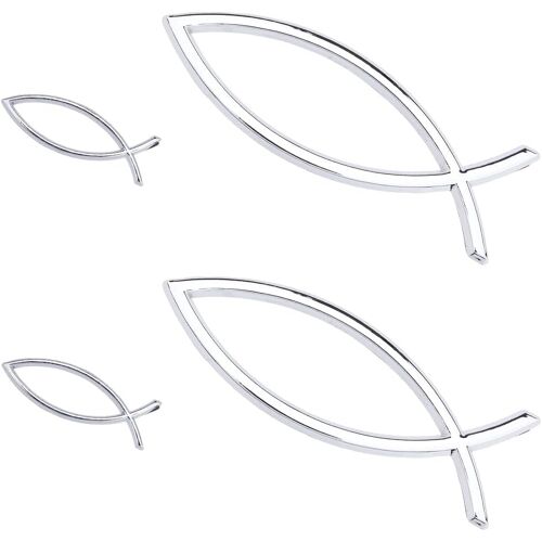 KALANKA-3 Autocollants de Voiture en Forme de Poisson Argenté Jésus Poisson - 140x46x6mm en Plastique 3D - Emblème pour Voiture, Moto, Camions, Murs, Fenêtres