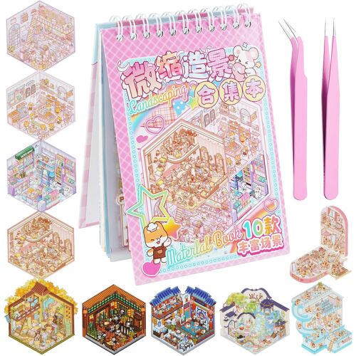 KALANKA-Stickers Scene Autocollant 3D avec 10 Scènes Miniatures, Autocollants de Scène - Livre Stickers Adultes et Enfants avec 2 Pinces, Carnet de Scénarios, Décoration Intérieure