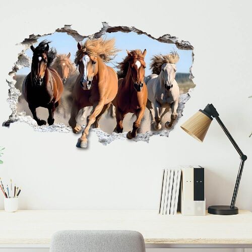 KALANKA-Stickers Muraux 3D en Vinyle Motif Cheval au Galop Stikers Murals pour Chambre Décoller et Coller de Garçon Ou Salon Autocollants Décoratifs