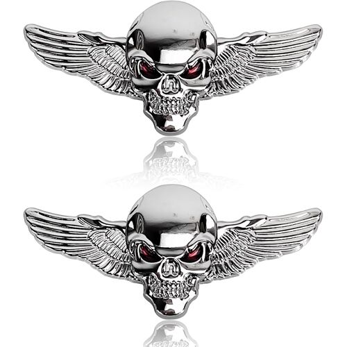 Kalanka-Metal Skull Autocollant De Voiture, 1 Pc De 3d Skull En Alliage De Zinc Métal Autocollant De Voiture Skull Emblème Badge Car Styling Autocollants Accessoires Pour Voiture Moto (Argent B)