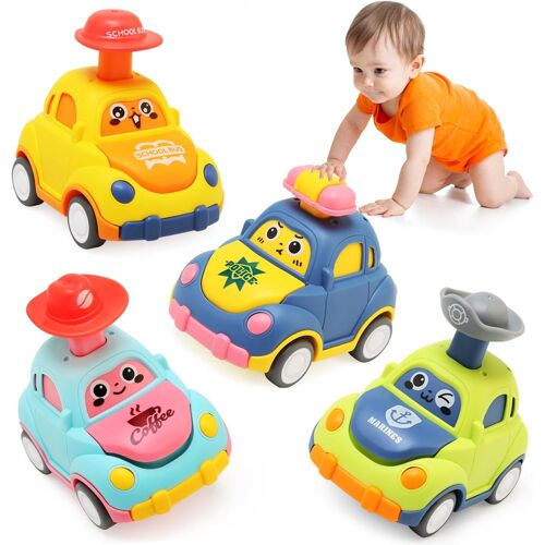 KALANKA-Petite Voiture Enfant 1 2 3 Ans, 4 Pièces Press and Go Jouet Voiture Jouet Friction pour Bebe 12 18 Mois, Véhicules Jeux Éducatifs Cadeau pour 1 2 3 Ans Enfant Garçons Filles