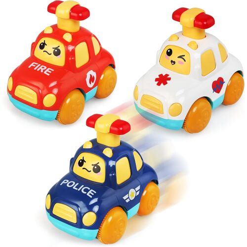 KALANKA-Voiture Jouet, Jouet Bebe 1 an, 3 Pièces Jouet à Friction Bébés Appuyez sur Le Bouton pour Glisser, Jouets de Motricité Cadeau pour Enfants Garçons Filles 1 2 3 4 Ans
